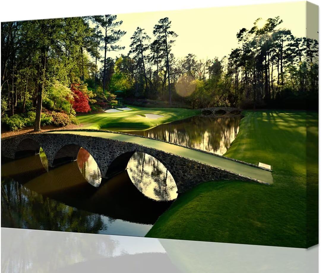 chenchenArt Augusta National Golf Course Wall Art for Living Room Bedroom Bathroom Home Decorations Golf Art Golf Picture Poster Canvas Prints Framed Ready to Hang(24''H x 36''W)