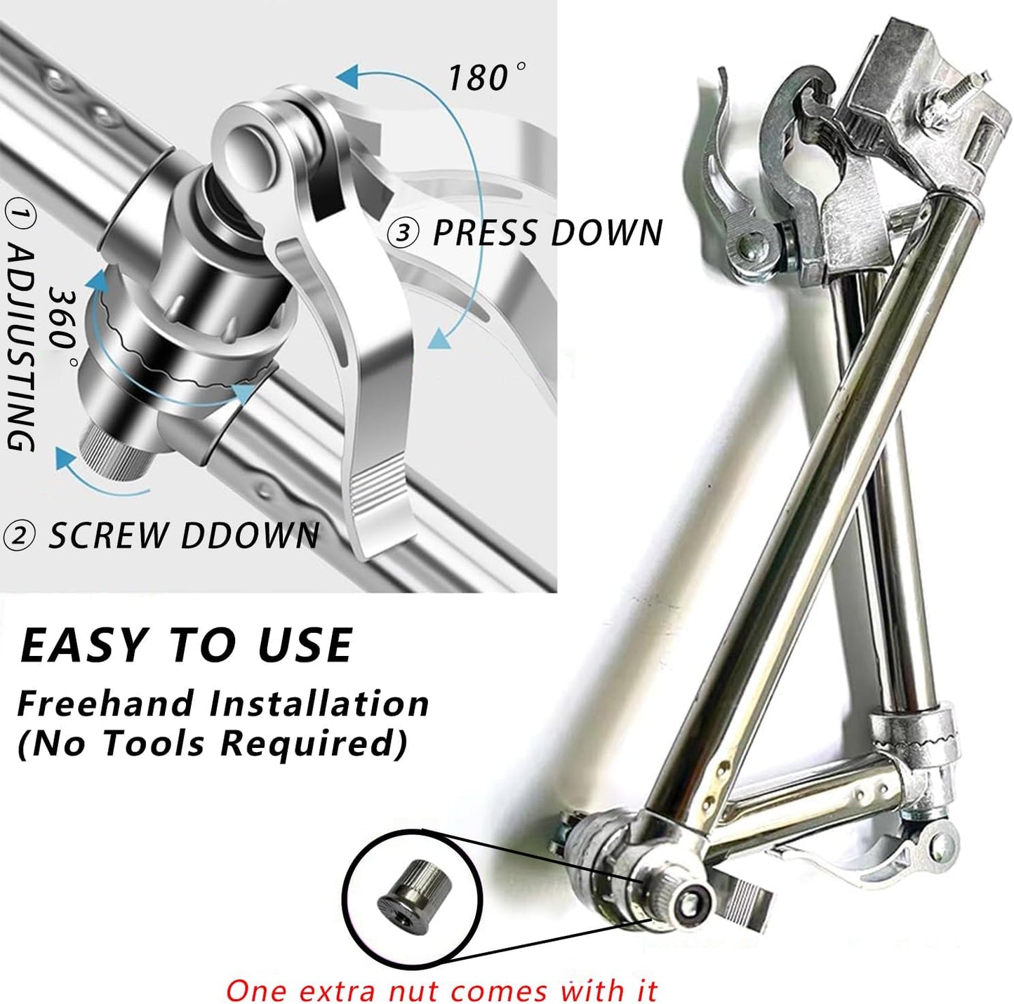 Wheelchair Umbrella Mount Holder, 360° Adjustable & One-Key Lock, Wheelchair Accessory, Fits 22-27mm Handlebars for Strollers, Golf Carts, Wheelchairs