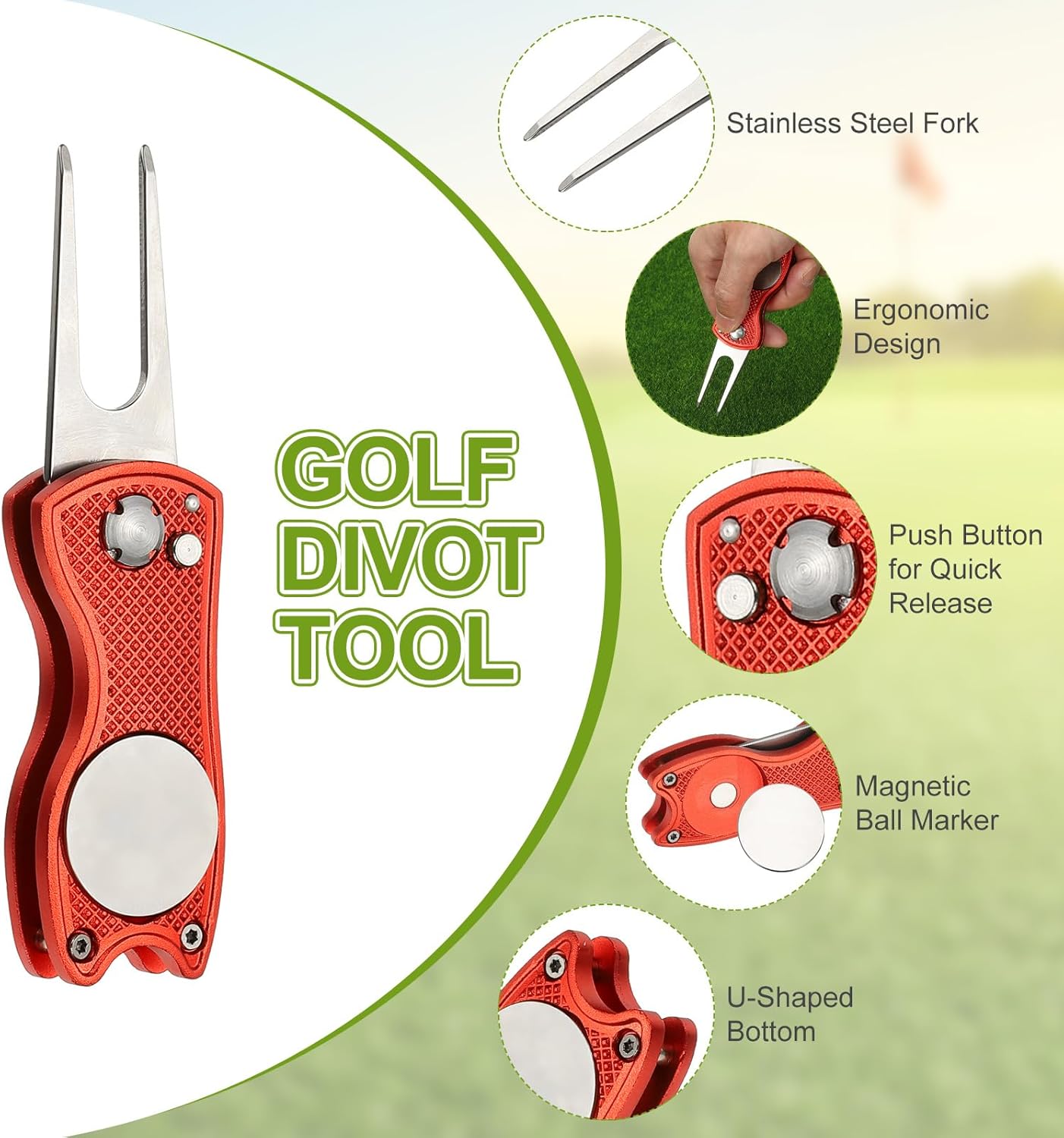 PATIKIL Golf Divot Repair Tool Foldable Metal Golf Green Divot Tool with Magnetic Ball Marker