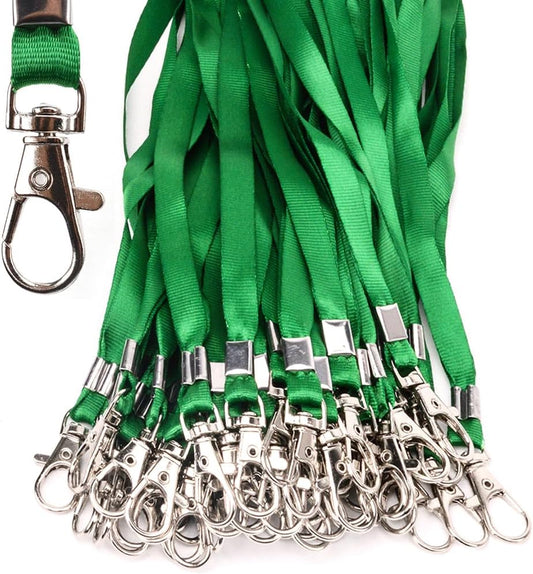 Lanyards 100 Pcs Bulk Lanyard for Id Badges Flat Black Lanyard with Badge Clip Swivel Hook (100, Green)