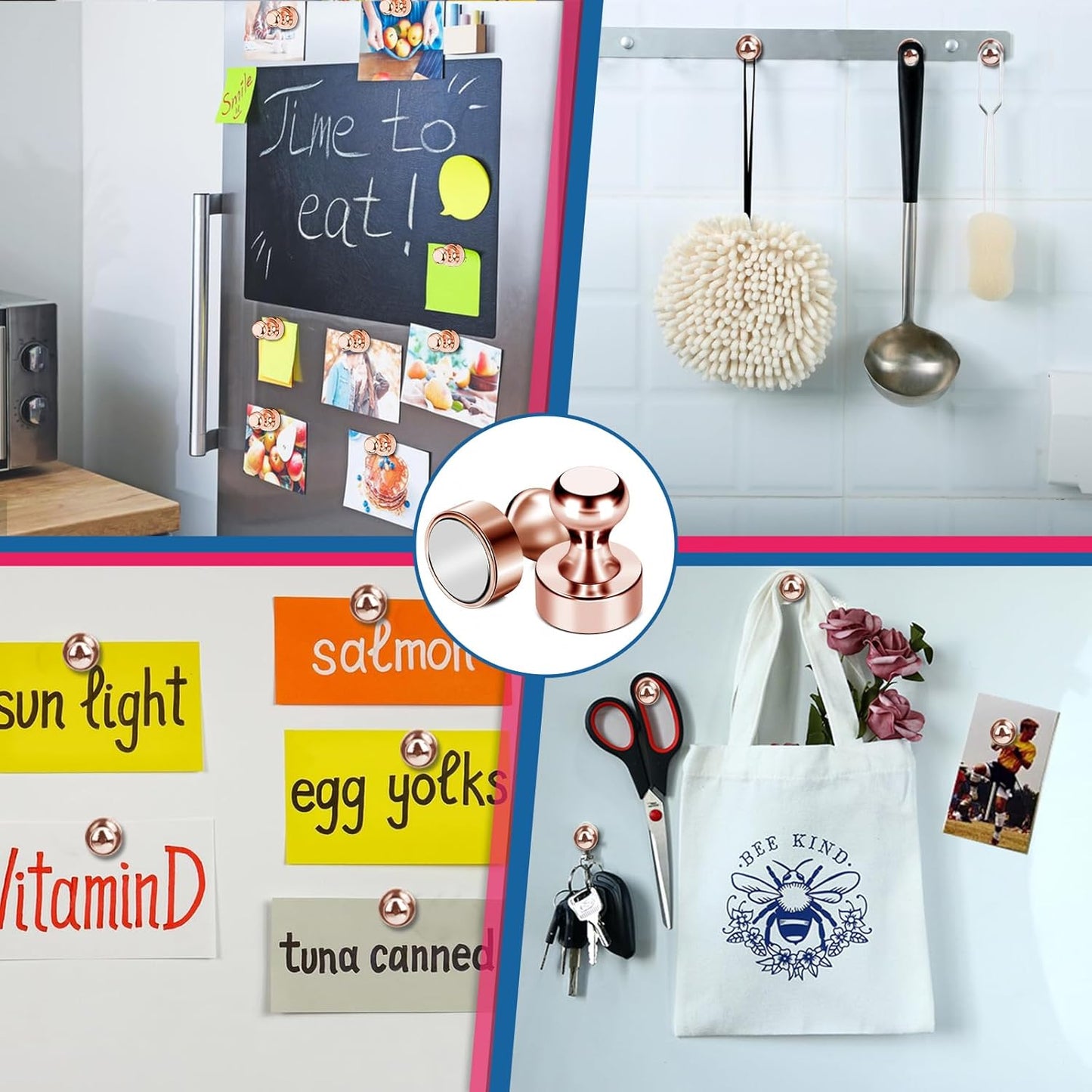 LOVIMAG Fridge Magnets 18Pcs Refrigerator Whiteboard Small Strong Magnet Classroom Kitchen Accessories Decorative Locker Set Decor Must Haves Office Calendar Refrigerador Magnetic Cute Rose Gold