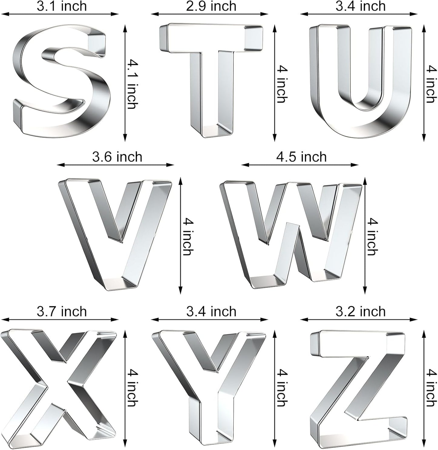 4 Inch Alphabet Letter Cookie Cutter Set - 26 Pcs Extra Large Xzhloym Cookie Cutters Shapes Biscuit Fondant Baking Molds for Christmas New Year Birthday Holiday Party Decorations - Stainless Steel