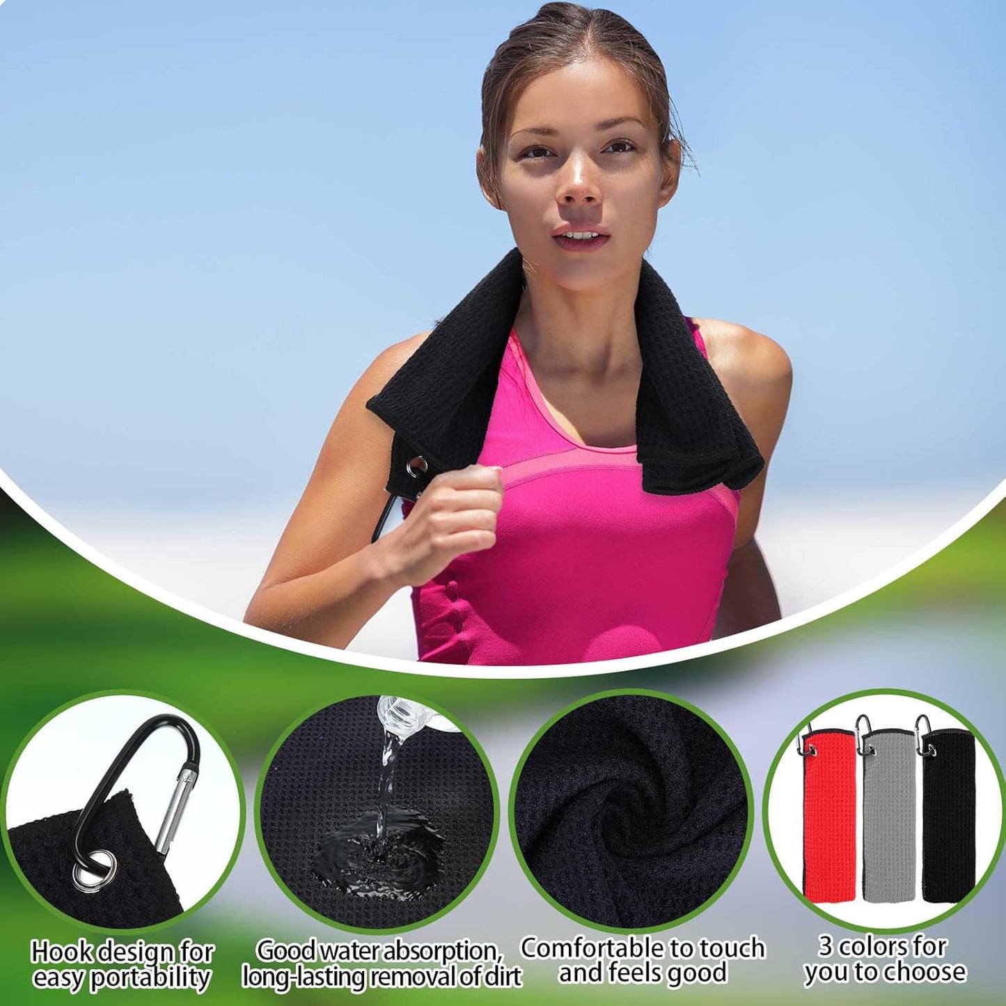 Batiyeer Golf Towels Bulk for Bags 16'' x 24'' Microfiber Waffle Pattern Golf Towels Trifold with Clip for Hiking,Tournament, Yoga