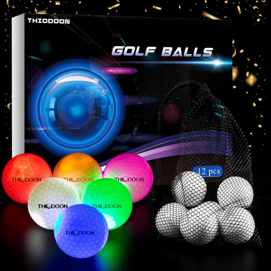 THIODOON Glow in The Dark Golf Balls - 7 Color LED, No Timer, Easy On/Off, 6 Pack