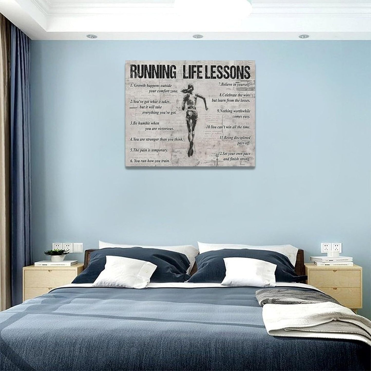 Vintage Running Sports Wall Art Running Life Lessons Wall Decor Running Sign Retro Poster Girl Teenager Room Motivational Decorations Canvas Print Painting Artwork for Bedroom Living Room 20"x16"
