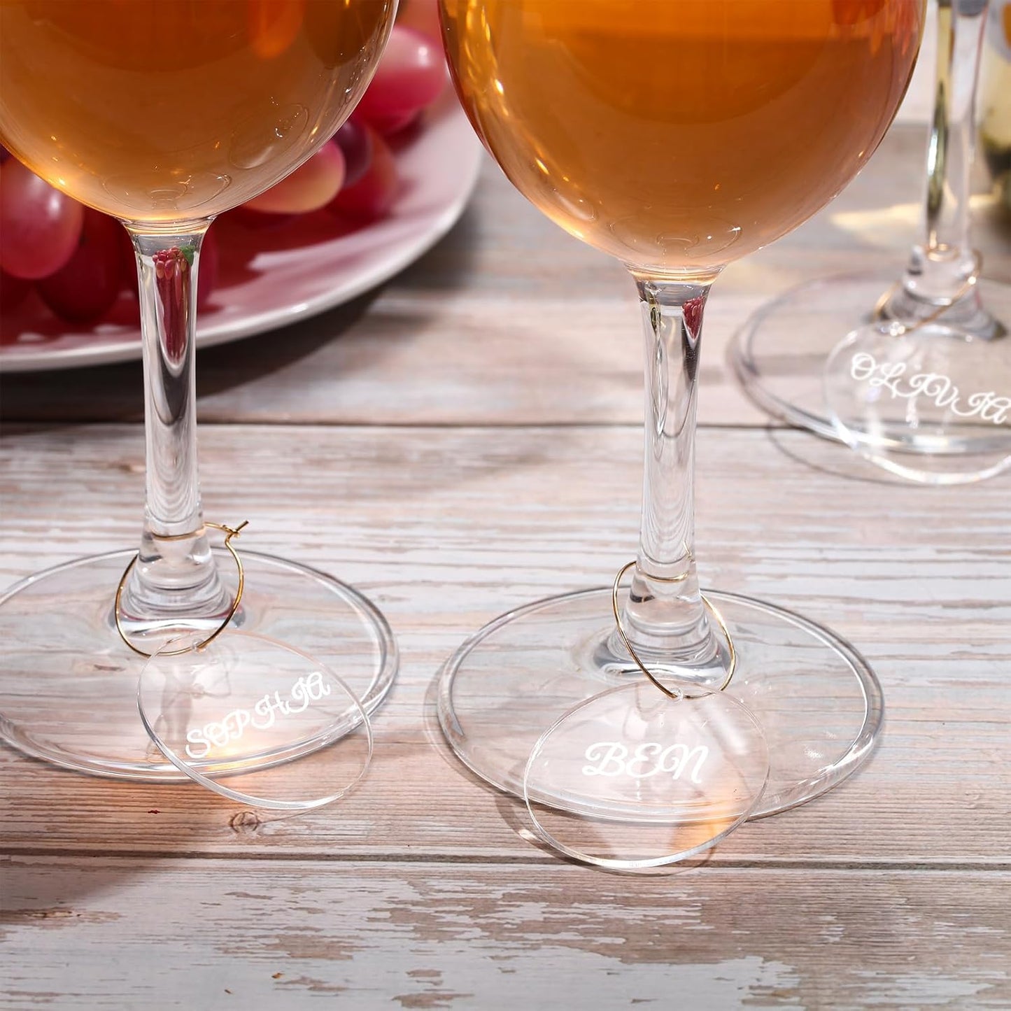 Tondiamo 40 Pcs DIY Wine Charms for Glasses Acrylic Wine Charms with Rings Tags Marker Pen Blank Glass Labels Bulk for Stem Cocktail Champagne Wedding Dinner Party Favor