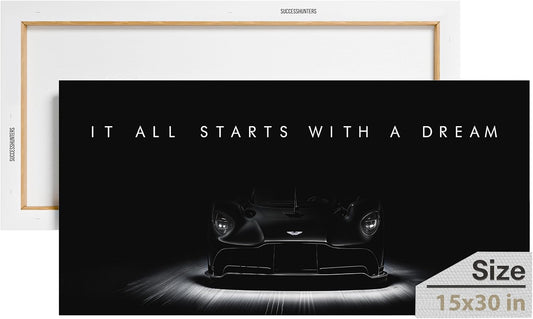 Motivational Wall Art for Office, Super Car Art Canvas, Inspirational Automotive Decor for Aston Martin Valkyrie Sportscar Lovers, Motivational Wall Decor for Office and Home Car Poster (15" x 30" in)