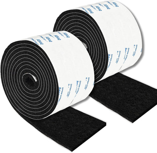 Felt Strips with Adhesive Backing, Adhesive Felt Strips, 2 Felt Rolls 2X 60 Inches Black, Felt Tape with Adhesive Backing, Furniture Felt Strips