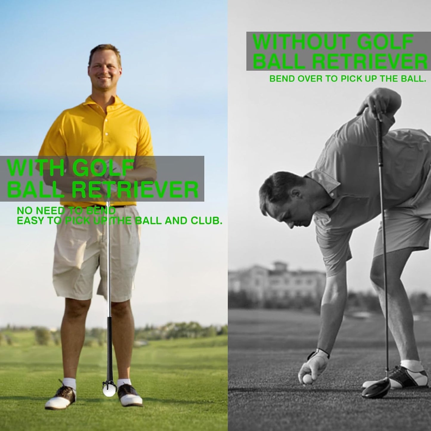 2 Pack Magnetic Golf Ball Retriever, Screw-in Golf Ball Grabber for End of Putter, Golf Ball and Club Pick-Up Tool with Foldable Claw, Easy Installation & No Drilling Required