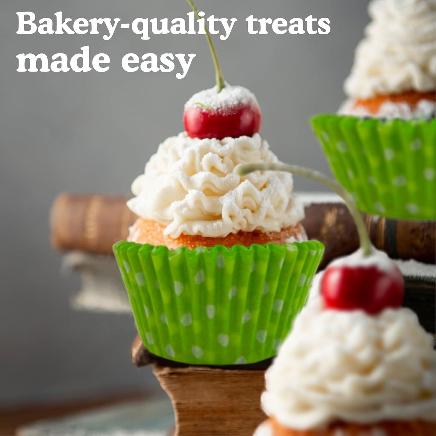 Regency Wraps Greaseproof Professional Grade Baking Cups, Pack of 40, Standard Liners, Lime/White Polka Dots, for Cupcakes, Muffins, Candy, Non Stick