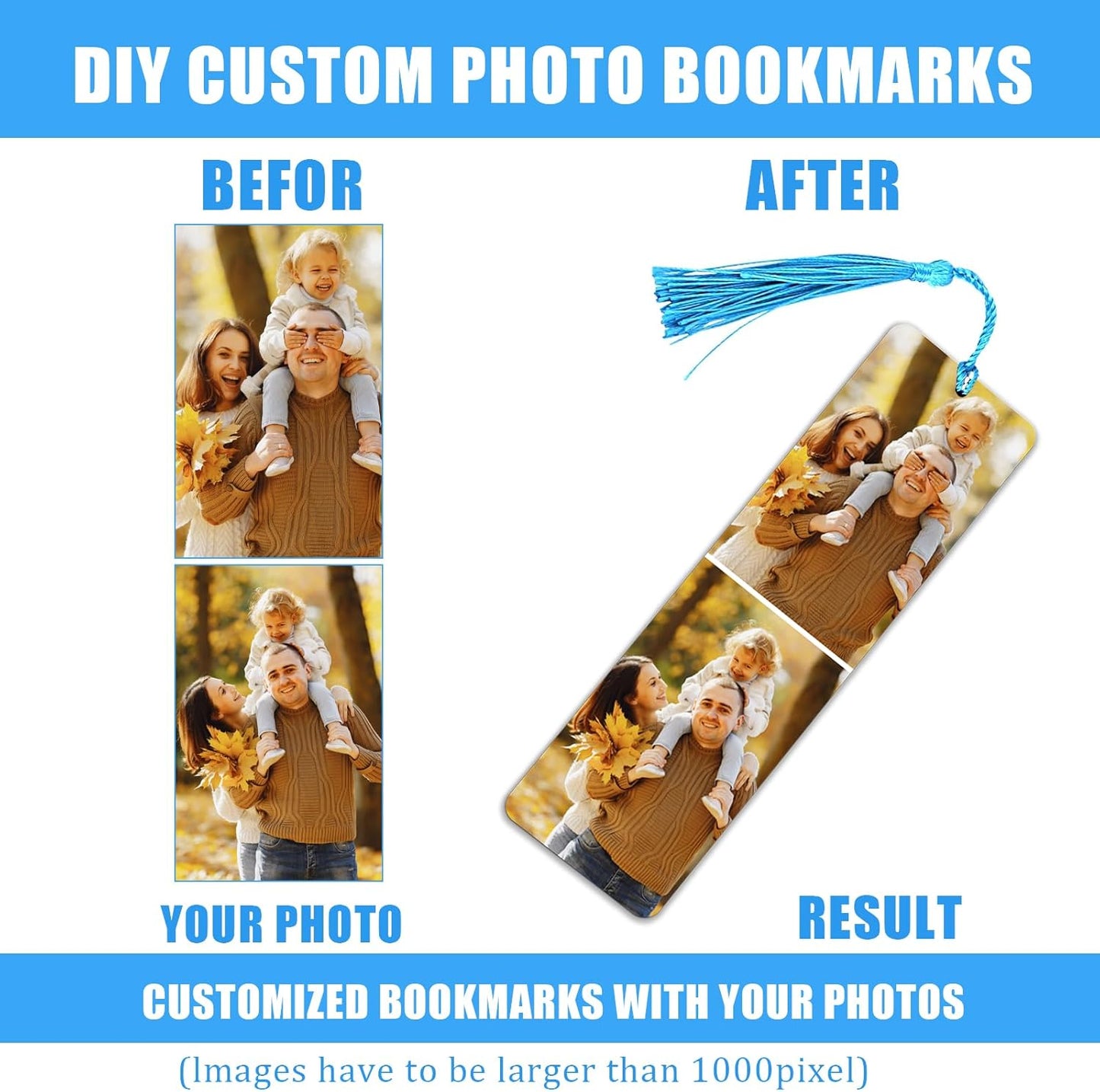 Custom Bookmark, Personalized Wood Bookmarks Tassel with Photo, Customized Double-Sided Bookmark for Women Men Book Lover Christmas Valentine's Day