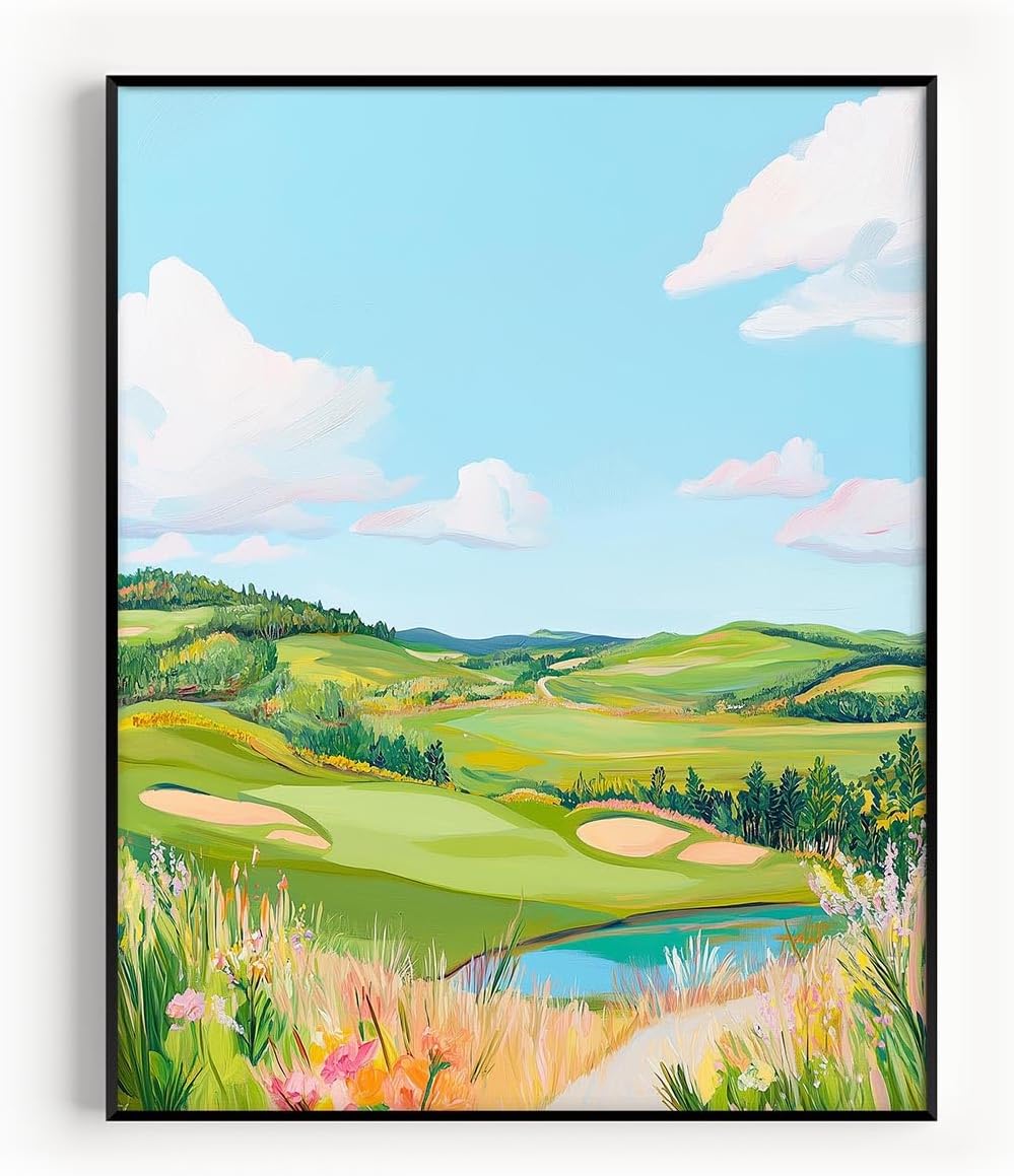 Golf Course Floral Pastel Art Print Posters - Premium Giclee Fine Art Prints - Golf Course Home Decor Posters, Golfer Art Prints for Home and Office Decor - Vintage Aesthetic, Ready to Frame