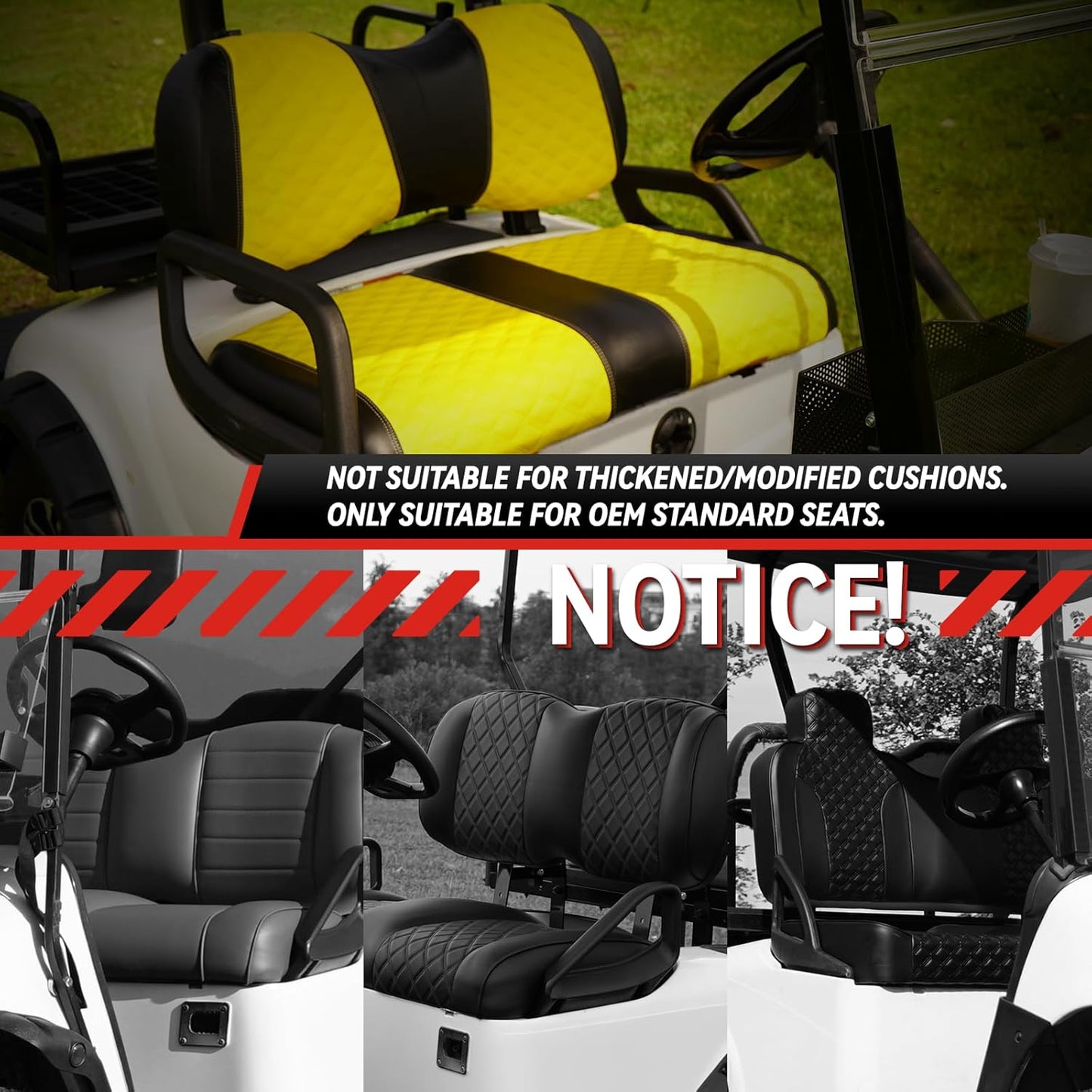 Golf Cart Front Seat Covers for Yamaha Drive 2007-2016/Drive 2 2017+ Front OEM Universal Seat Cushion, Marine Grade Vinyl Leather Seat Covers/Easy to Install-Yellow(2PCS)