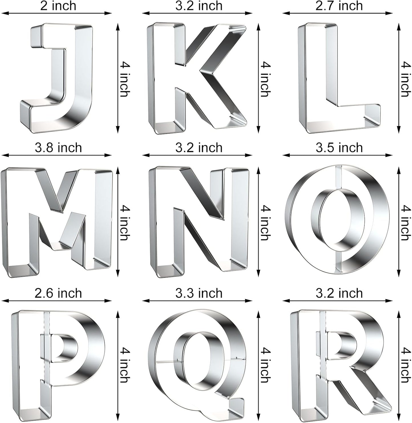 4 Inch Alphabet Letter Cookie Cutter Set - 26 Pcs Extra Large Xzhloym Cookie Cutters Shapes Biscuit Fondant Baking Molds for Christmas New Year Birthday Holiday Party Decorations - Stainless Steel