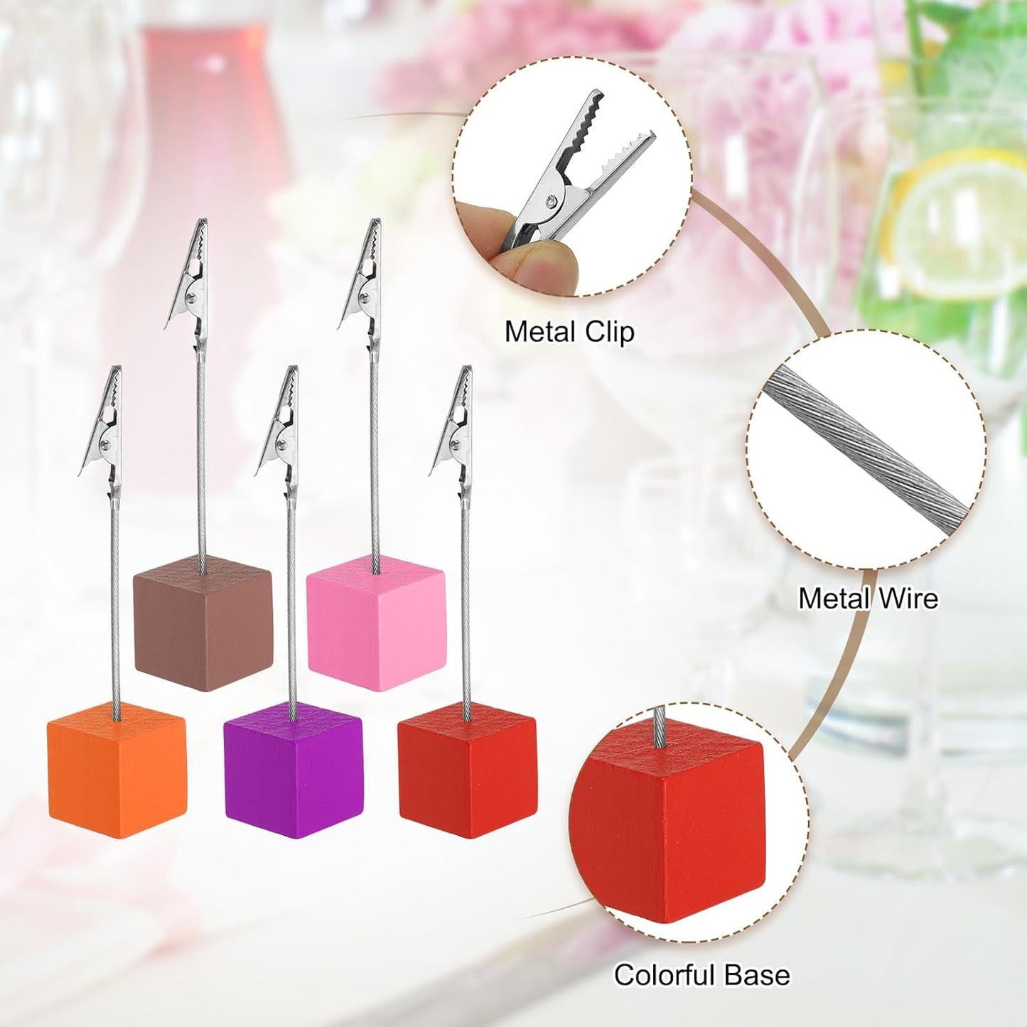 PATIKIL Place Card Holder, 20Pcs Memo Clip Holder Stand with Alligator Clasp Table Number Holders Wooden Base for Pictures Note Card Paper, Orange