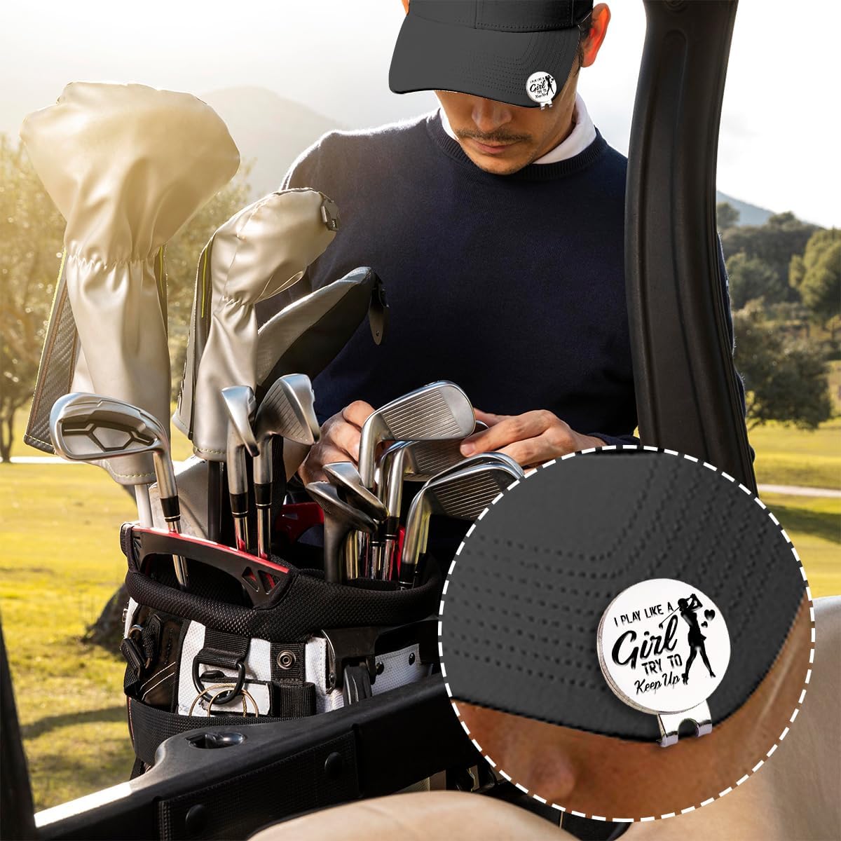 Hafhue I Play Like A Girl Try to Keep Up Golf Ball Marker with Magnetic Hat Clip, Funny Golf Accessories and Golf Gifts for Women Her Wife Daughter, Birthday for Golfer Golf Lovers