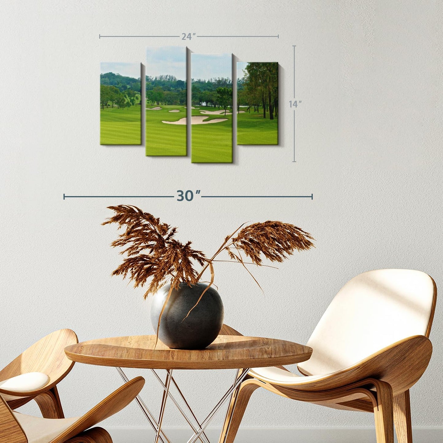 Elephant Stock Beautiful Golf Course Wall Art - Horizontal Canvas - 4-Piece Living Room Wall Decor - Tree Photography Canvas Print - Green and Blue Decor for Wall - 24" X 14"