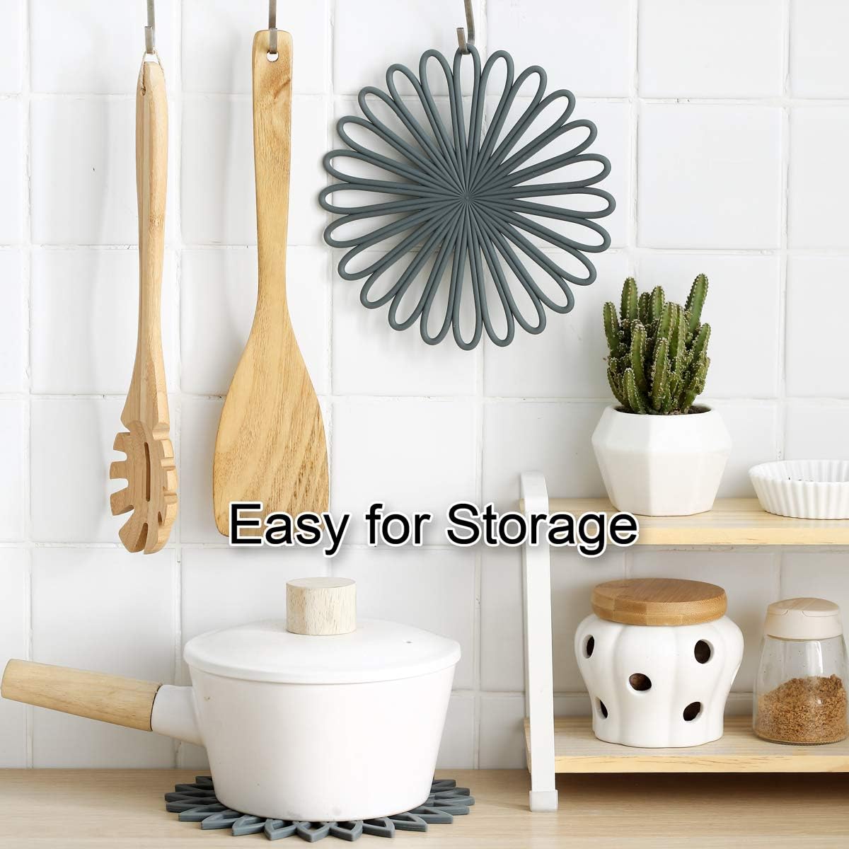 Set of 3 Silicone Trivet Mat - Table & Countertop Hot Pads - Non-Slip & Heat Resistant Modern Kitchen Pads for Pots & Pans, Beige