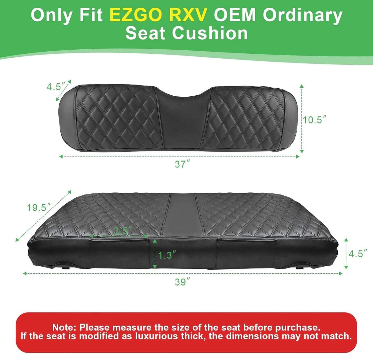 EZGO RXV Seat Cover, Golf Cart Front Seat Cover Fit for EZGO RXV OEM Ordinary Seat Cushion, Thick Vinyl Leather Comfortable/Breathable, No Need Any Tools or Detaching Armrests
