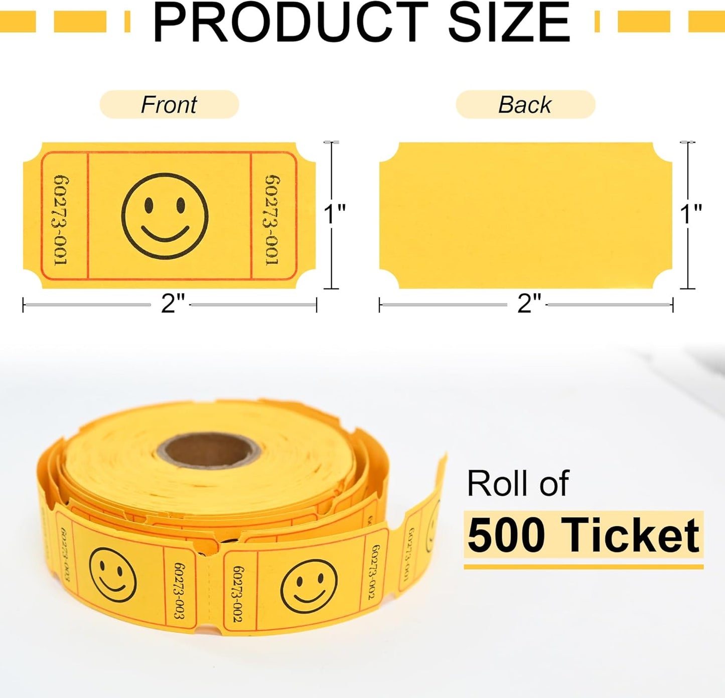 L LIKED 500 Raffle Tickets, Smile, Yellow (6 Color Selection), Single Roll, Ticket for Events, Entry, Class Reward, Raffle & Prizes