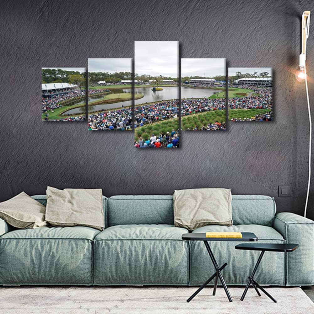 Wall Art Golf Course Canvas Painting TPC Sawgrass Golf Course Pictures Modern Home Decor 5 Panels Wall Art for Living Room Wall Decorations Print Decor Living Room Framed Ready to Hang - 50"W x 24"H