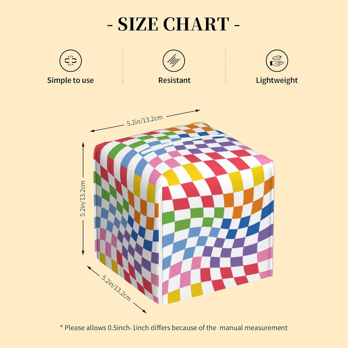 Tissue Box Cover Square,Colorful Wavy Checkerboard Tissue Box Holder Waterproof Leather Facial Paper Case Modern Home Decoration for Bedroom Dresser Night Stand Office Desk