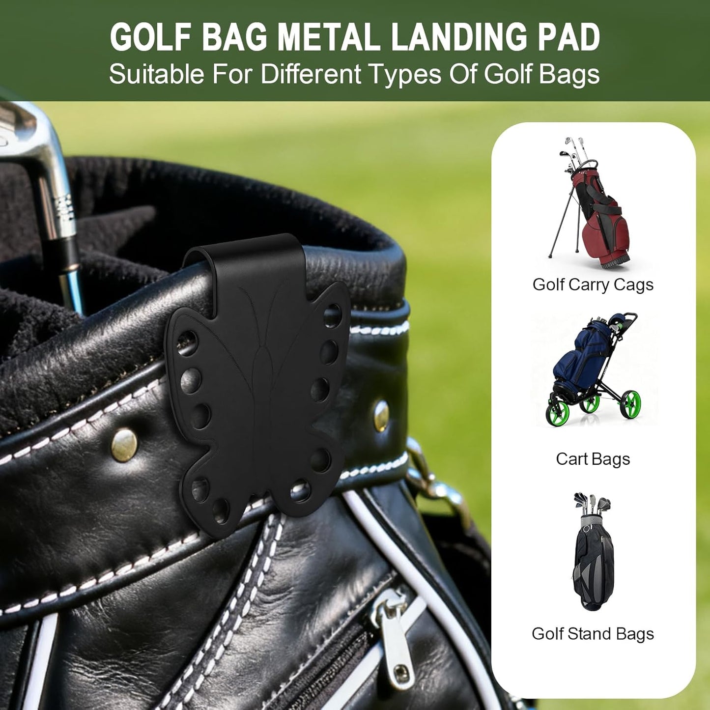 Golf Bag Metal Landing Pad for Golf Rangefinder, Magnetic Golf Towel, Golf Speaker, Quick Access to Magnetic Golf Accessories (Black)