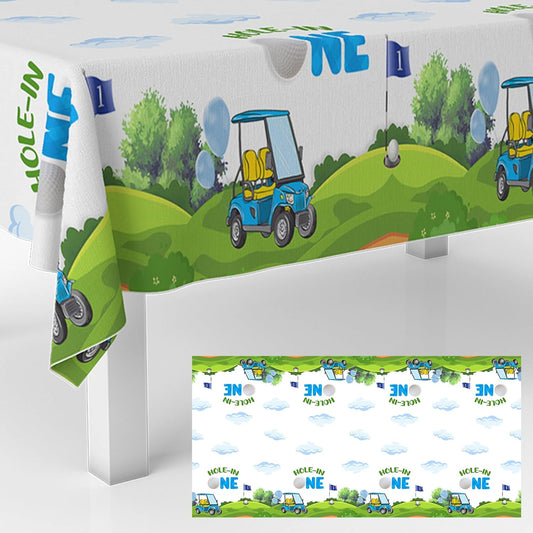 Golf Tablecloths Hole-in One Waterproof Table Covers for Golf Theme Party Baby Shower Kids 1st Birthday Sport Events Decorations Dinner Banquet Supplies 53x108 Inch