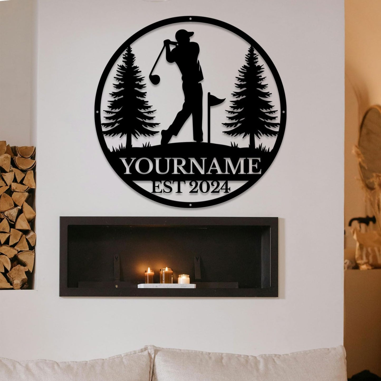 Golf Art Metal Signs,Custom Golf Metal Name Signs,Personalized Golf Signs,Black Golf Metal Wall Art Signs,Golfball Home Outdoor Metal Signs (Style A)