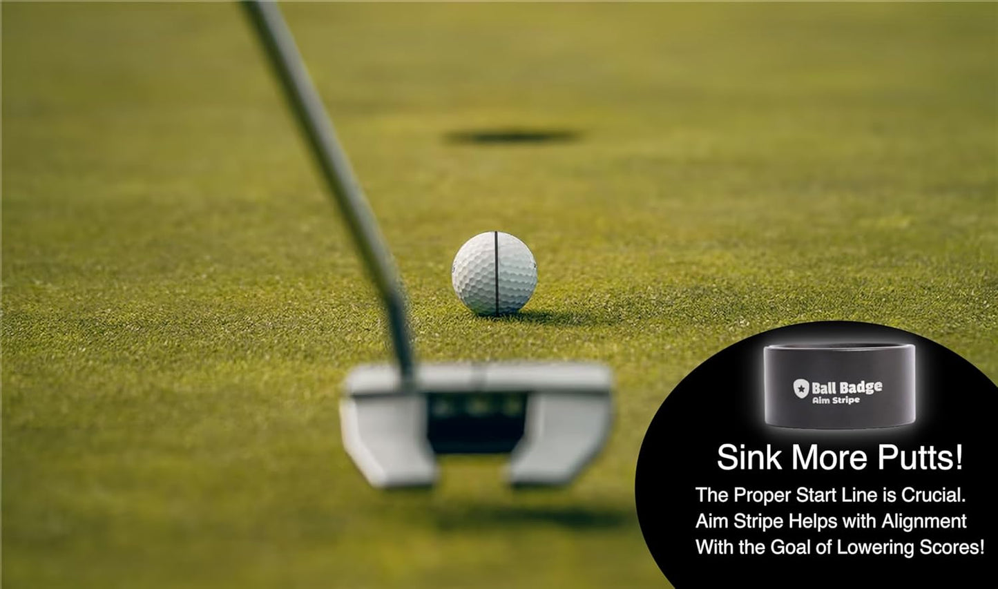Ball Badge Aim Stripe - 360 Degree Golf Ball Line Marker Kit with Golf Bag Attachment for Perfect Alignment and Precision Putting