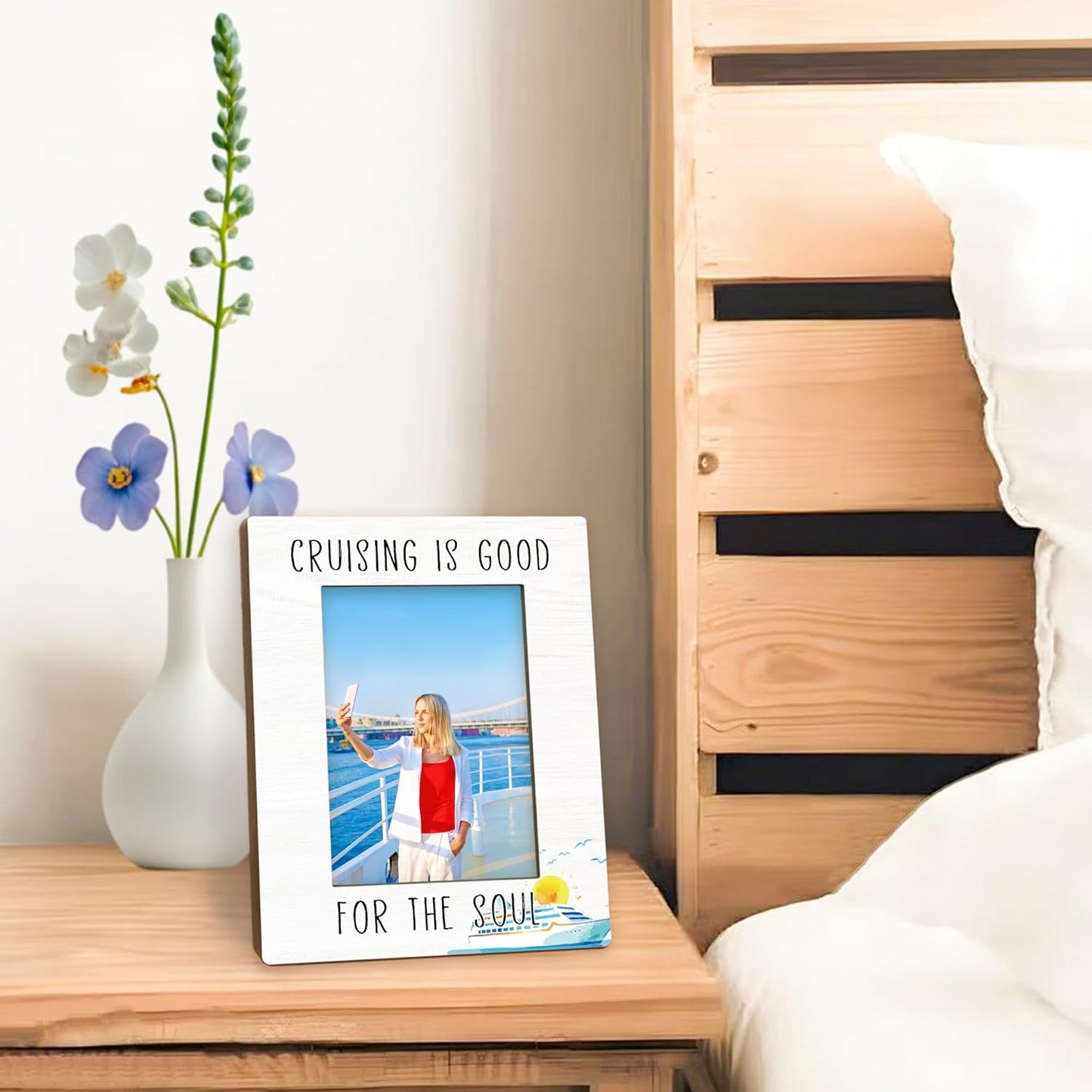 Cruise Gifts Picture Frame 5x7, Cruising Holiday Decor Photo Frame, Beach Travel PictureFrame for Friends, Cruising is Good for the Soul Wooden Picture Photo Frames for Desk Home Room Decor