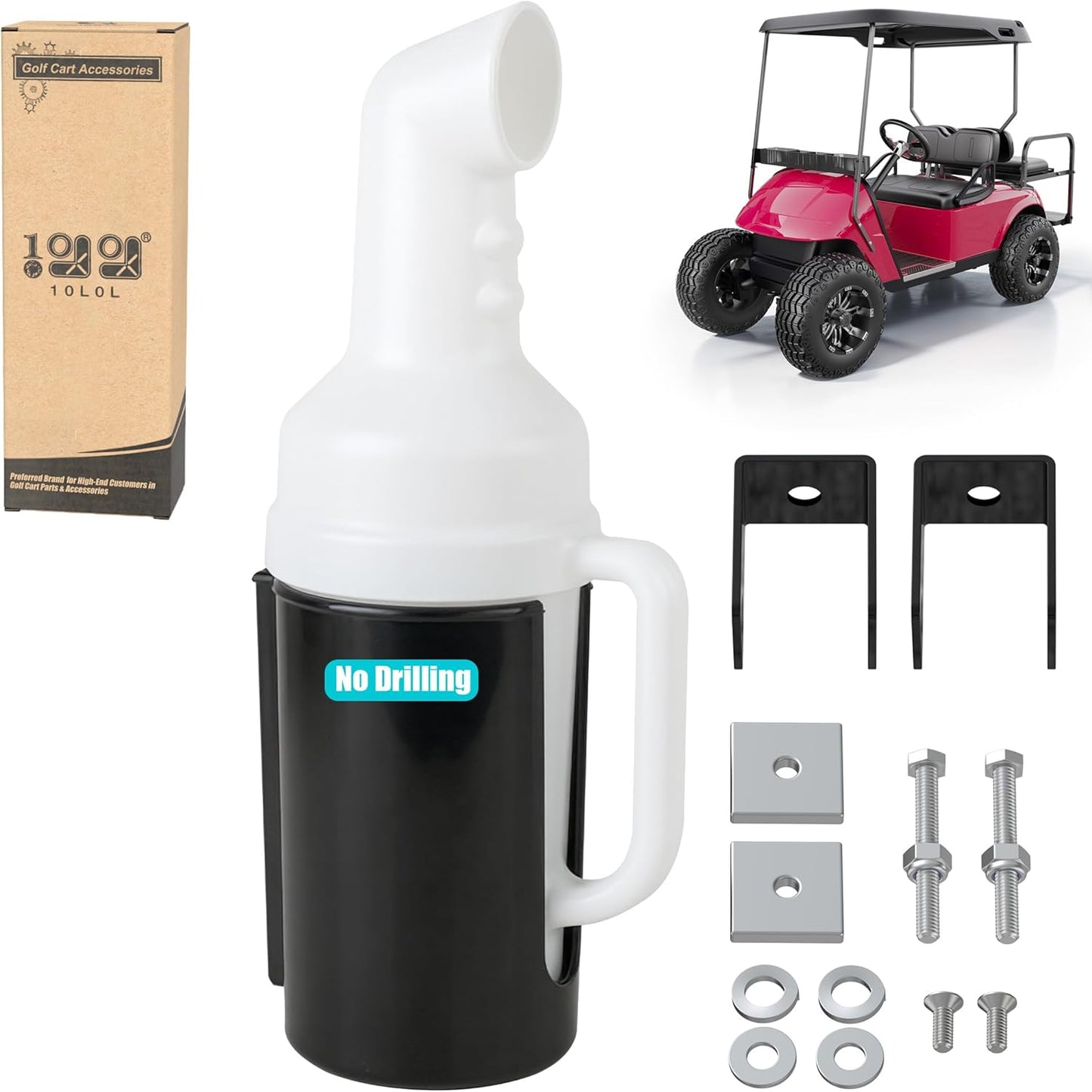 10L0L Universal Golf Cart Sand Bottle for Yamaha EZGO Club Car with 1" Square Tube Bracket, No Drilling Divots Filler Sand & Seed Bottle