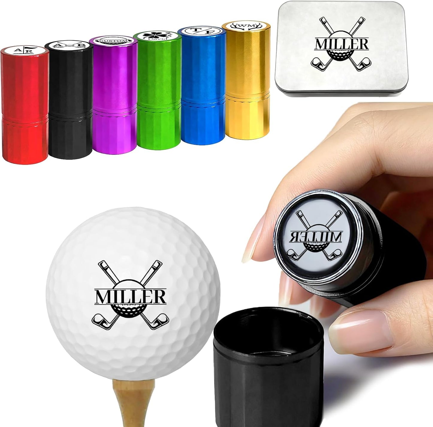 ONFAON Custom Golf Ball Stamp, Personalized Name Golf Ball Marker Stamp with Monogram Logo, Reusable Inking Customized Golf Stamper Accessories Gifts for Golfers