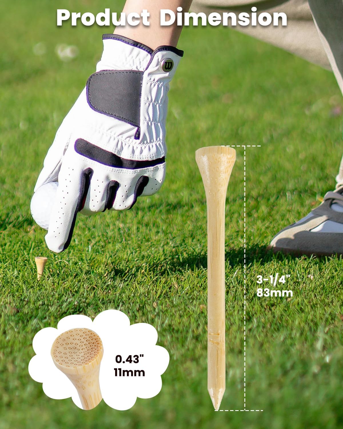 Bamboo Golf Tees 1000 PCS, 2-3/4 inch(70mm) & 3-1/4 inch (83mm) Length, Stronger Than Wood Tees