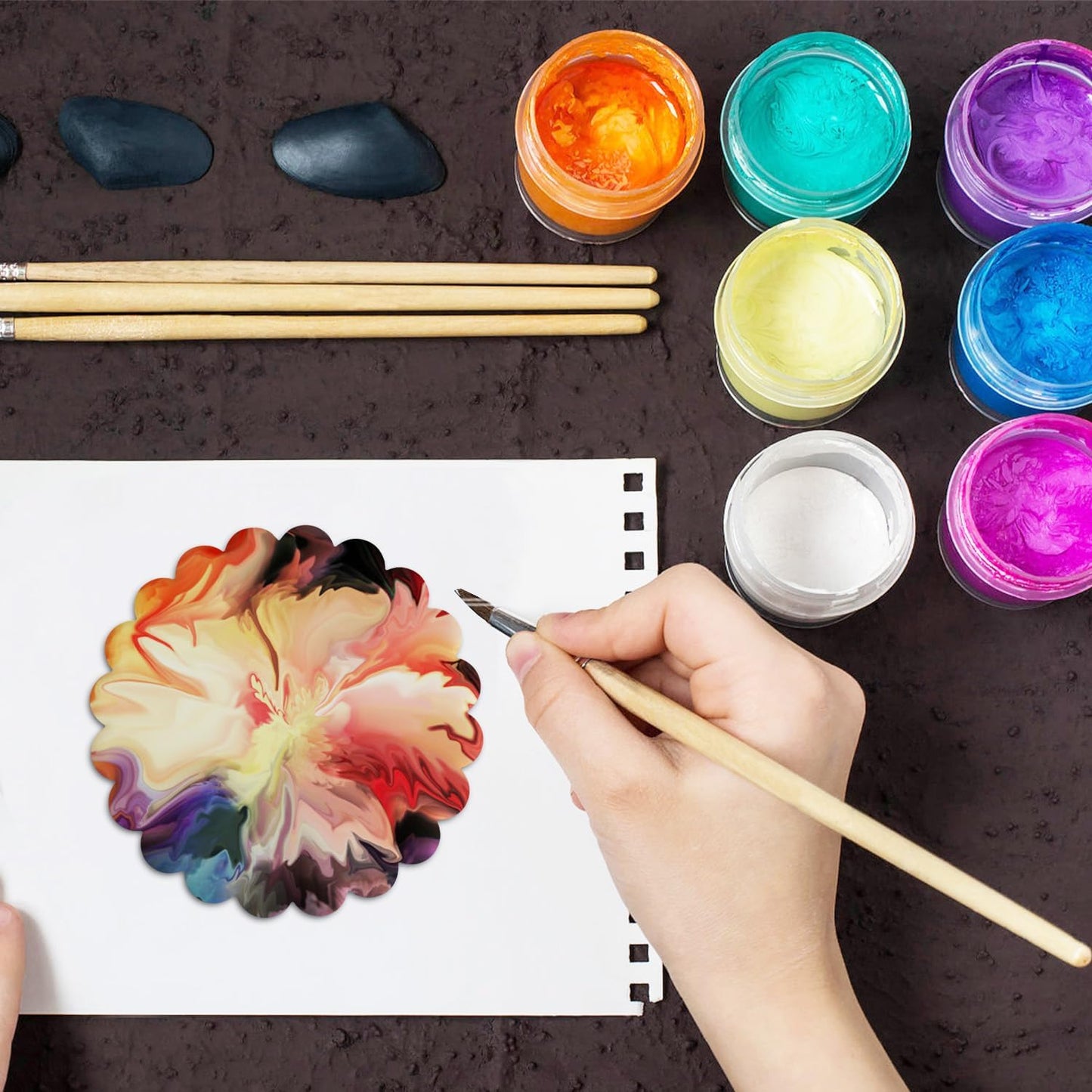 Sublimation Ceramic Coasters Blanks Bulk Round Flower Wavy Edges Drinks Coffee Cup Table Coaster, Absorbent Heat Transfer Ceramic Set for Painting Home Decor with Cork Backing Pads(Wavy Edges 24 PCS)