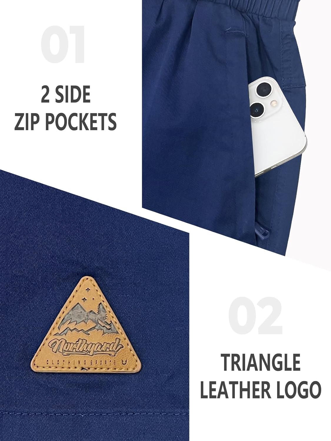 NORTHYARD Mens Casual Shorts-Cotton 9" Golf Hiking Drawstring Elastic Waist Work Shorts with Zipper Pockets