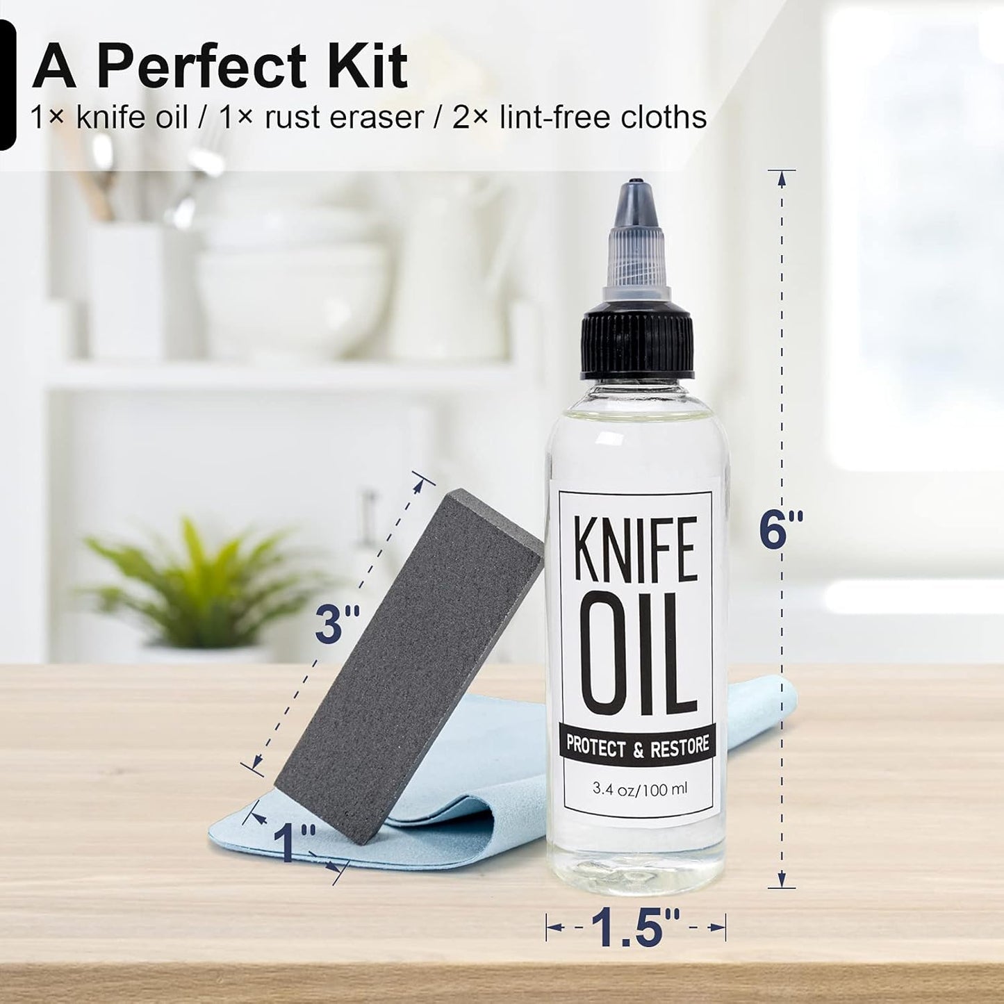 Knife Oil Rust Eraser Kit, Extra Large Rust Remover for Knives, Sword Maintenance Oil (3.4 oz) for Carbon Steel Blade, Cleaning, Protection And Lubricant Care Set