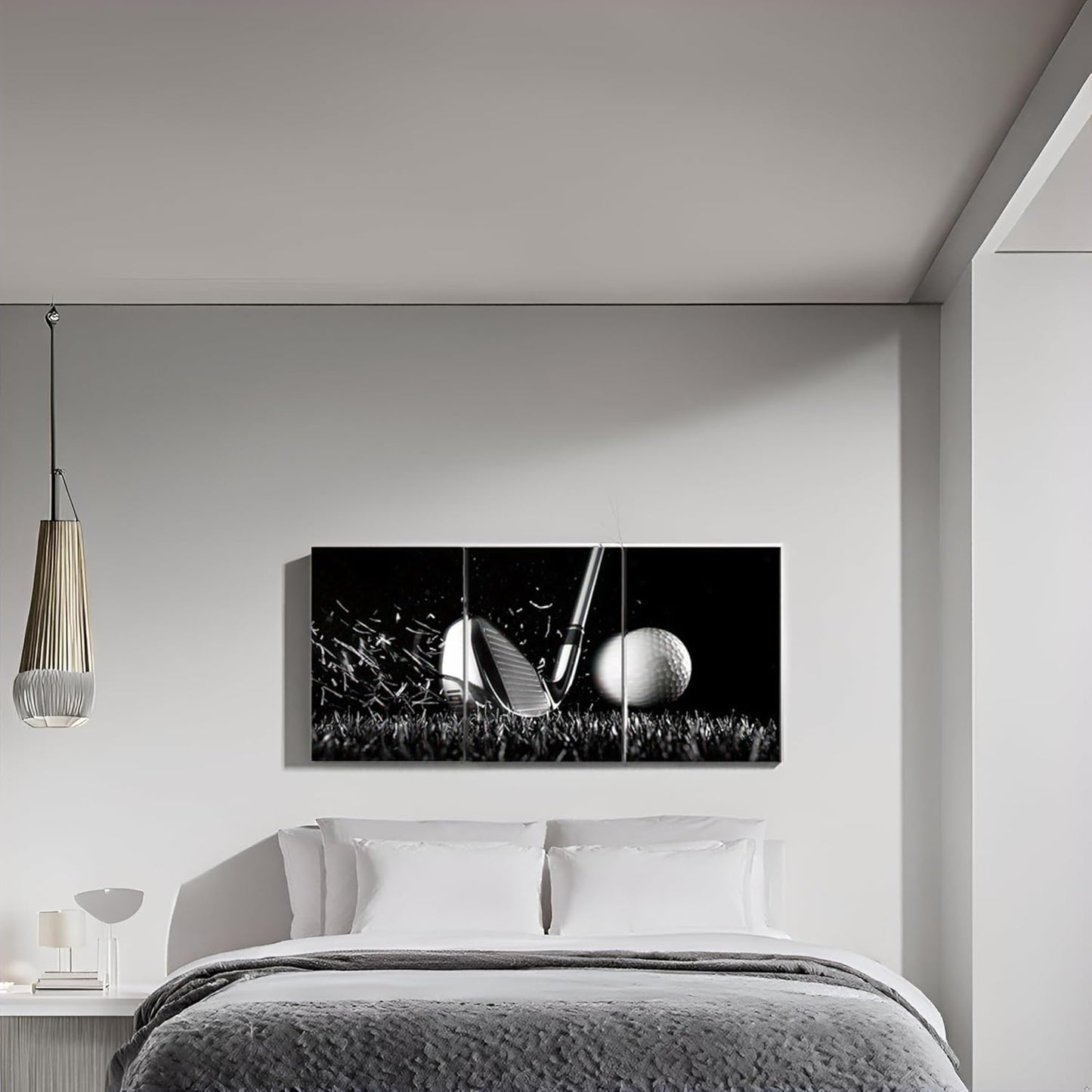 Golf Course Canvas Wall Art Men Bedroom Living Room Office Decor Workout Fitness Sport Fan Black and White Artwork Gym Wall Décor Framed 16x24inch Home Decor Minimalist