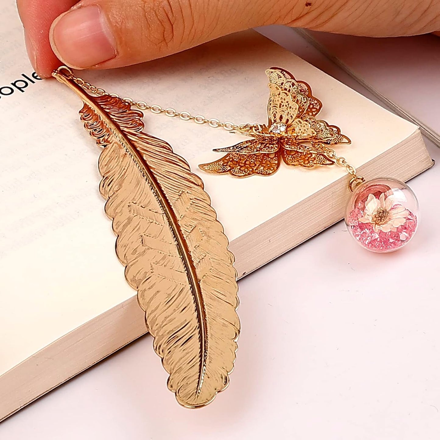 Toirxarn Metal Feather Bookmark with Butterfly Charm – Christmas Gifts for Women, Mom, Teachers, Book Lovers – Stocking Stuffers, Secret Santa, Birthday & Holiday Gift Box
