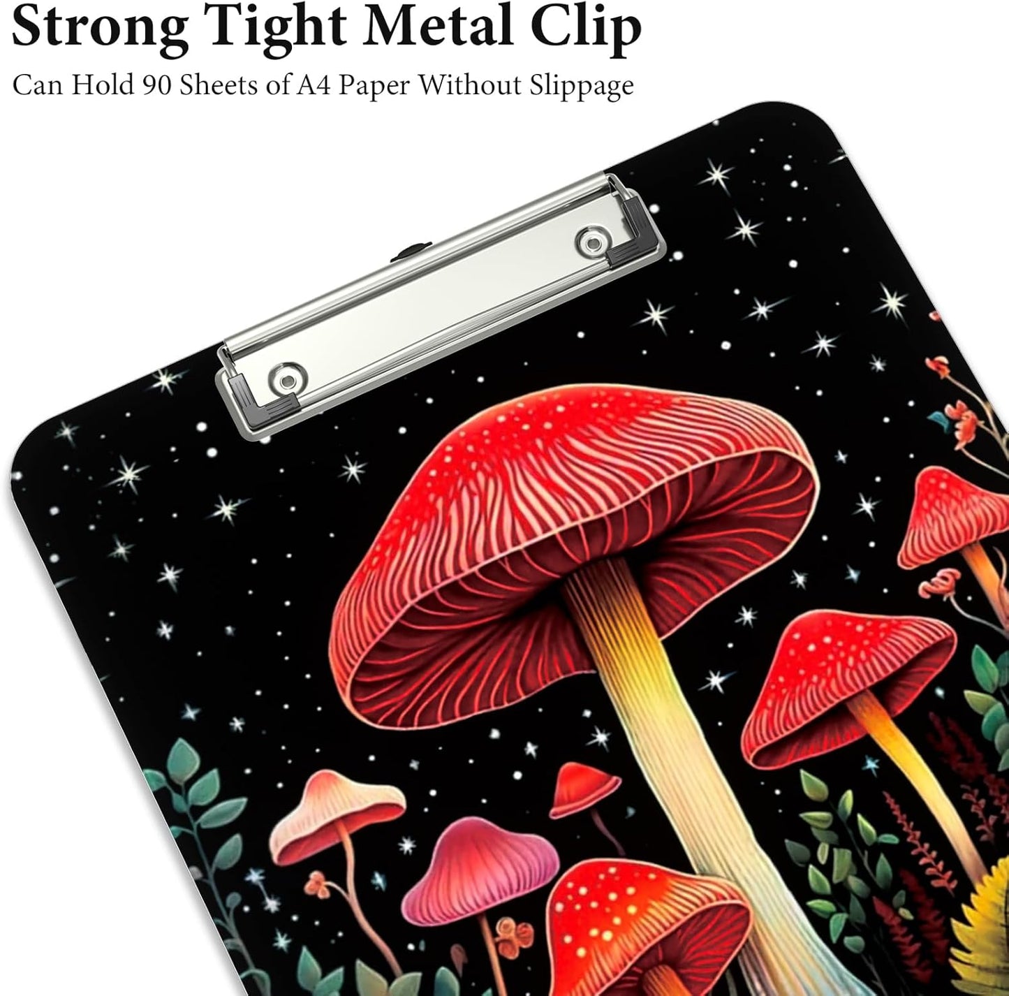 Rimilak Plastic Clipboards with Metal Clip, A4 Letter Size 9 x 12.5 in, Office Decorative for Students Women Men and Kids, Cute Custom Pattern, Red Mushroome
