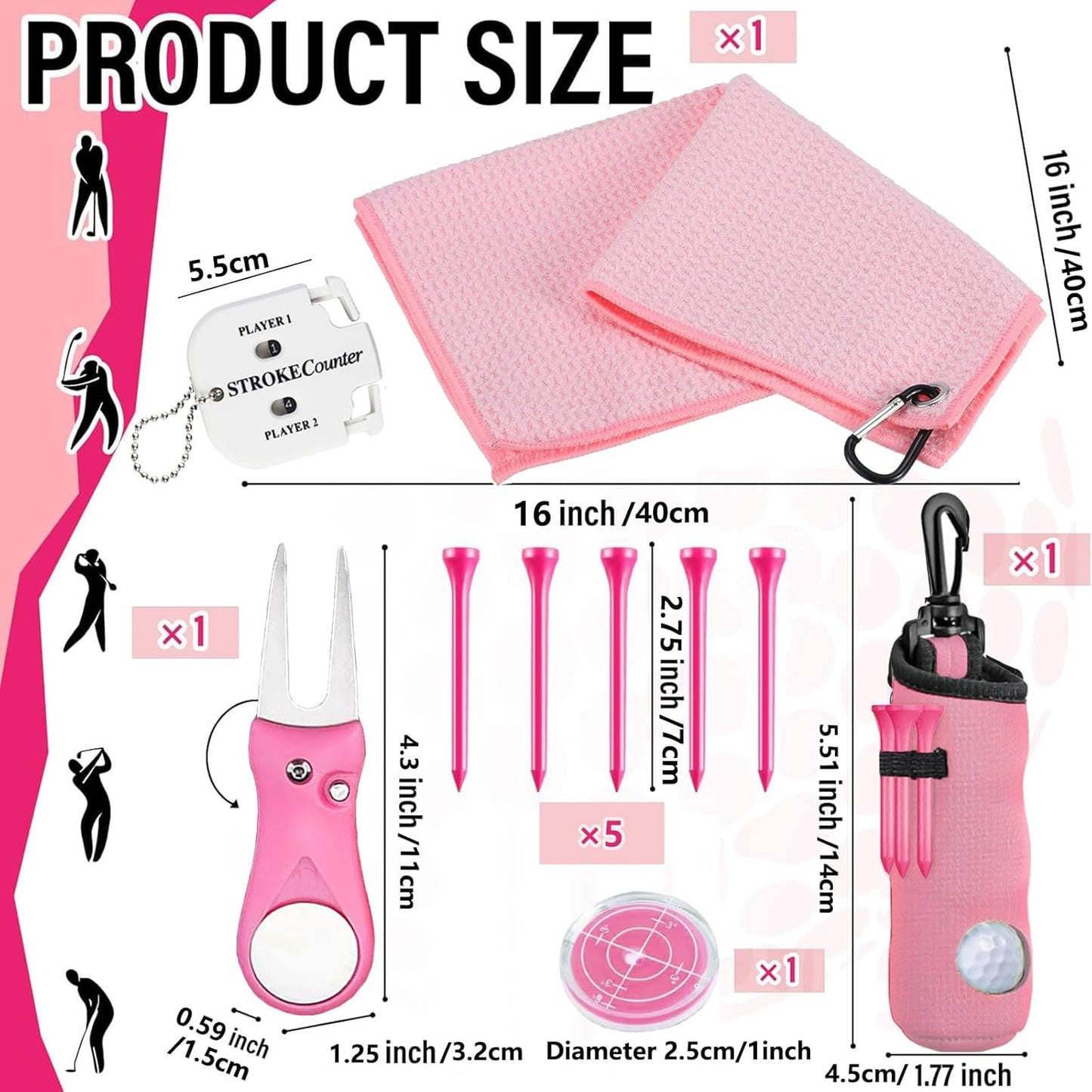 11 Pcs Golf Accessories Kit, Include Golf Tees Golf Towel Golf Ball Bag with Hook Cleaner Brush Golf Ball Marker Golf Divot Tool Golf Score Counter