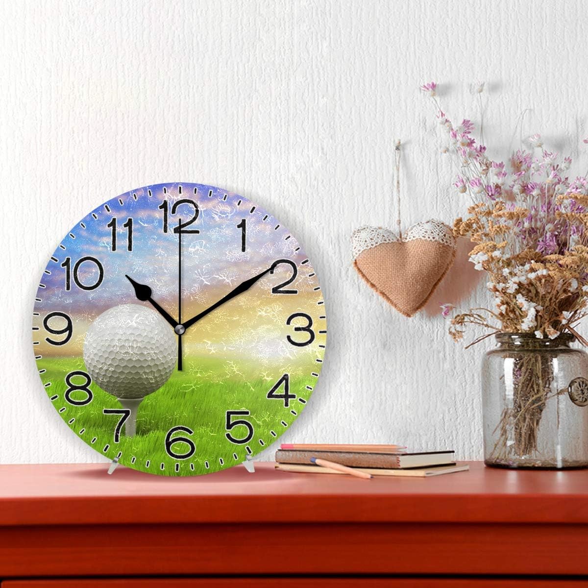 Evening Golf Wall Clock Battery Operated Non Ticking Silent Quartz Analog Rustic Farmhouse Round Clock Retro Decor for Home Kitchen Living Room Bathroom