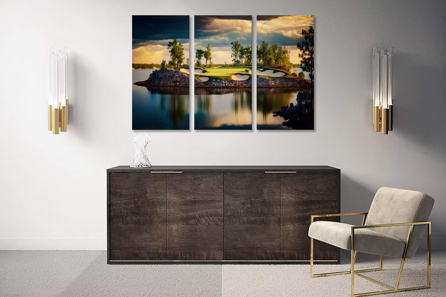 USA Golf Course Wall Art for Living Room Bedroom Bathroom Home Decorations Golf Course Pictures Posters Print on Canvas Modern Artwork Framed Ready to Hang(12''W x 24''H x3)