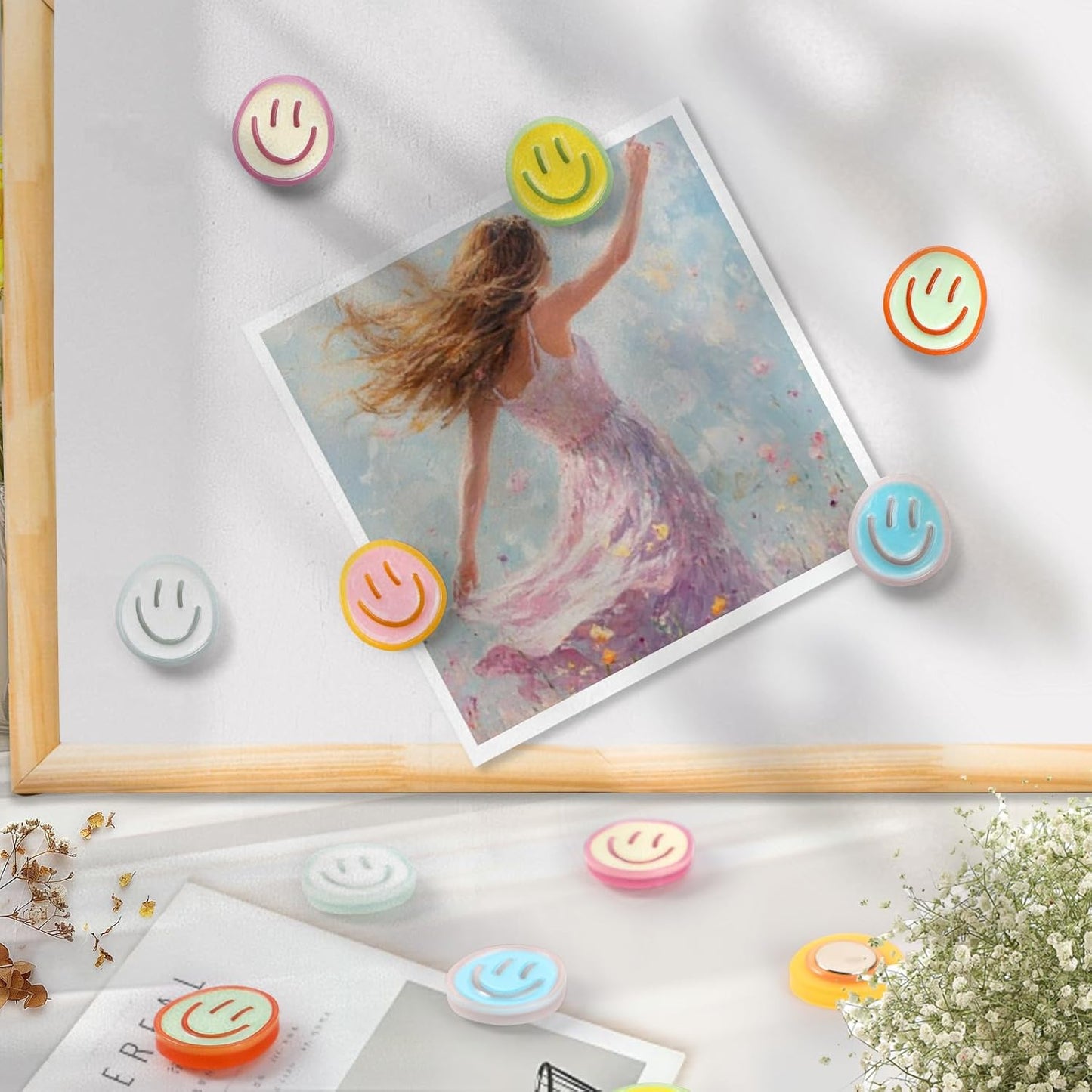 12Pcs Cute Fridge Magnets,6 Colors Cute Magnets, Resin Smile Face Refrigerator Magnet,Colorful Decorative Magnet for Locker Cabinet Fridge Whiteboard for Kitchen Classroom Office