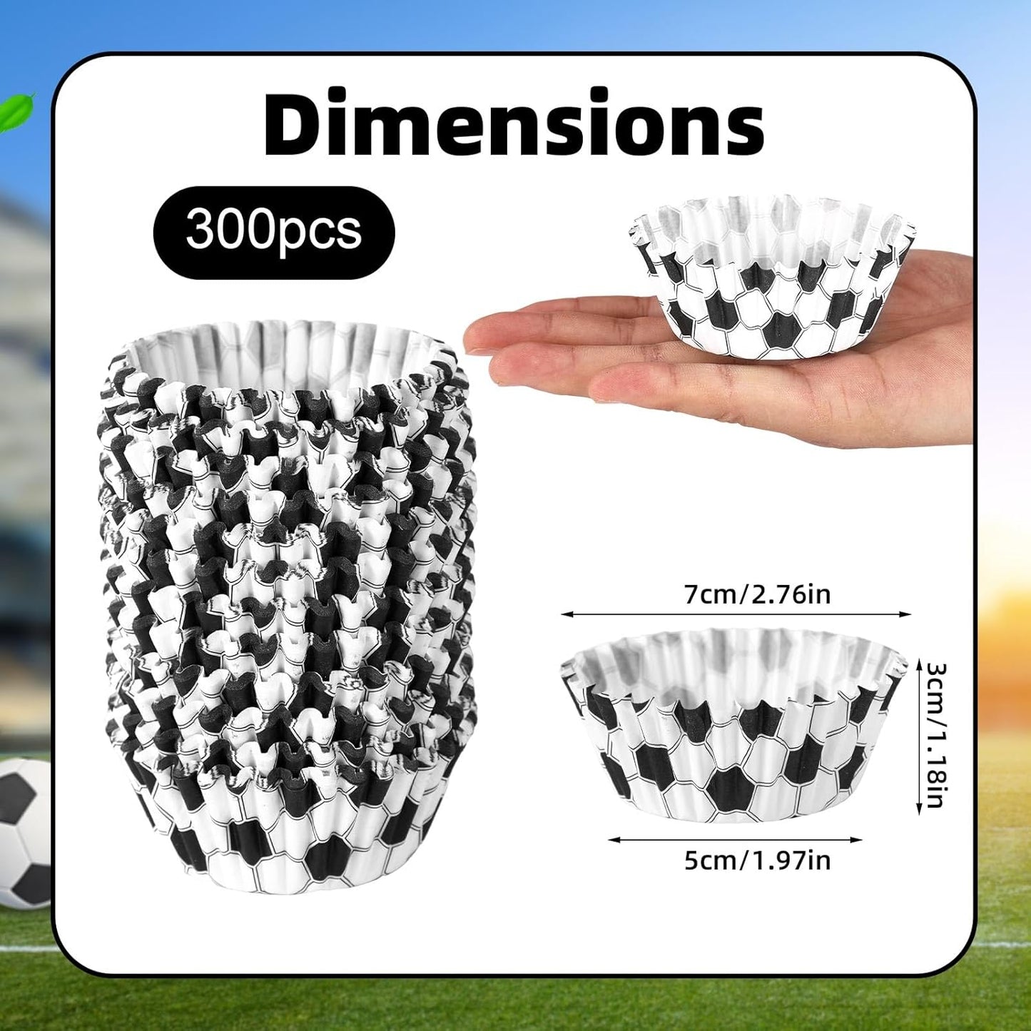 300pcs Soccer Cupcake Liners, Soccer Football Muffin Wrapper Paper Baking Cup Holder Case Sport Themed Party Favor Decoration for Cup Cake Dessert Candies Wedding Birthday