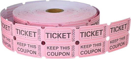 ESSENTIAL 2000 Pink Double Raffle Tickets Rolls Printable for Leisure, Movie Watching, Entertainment