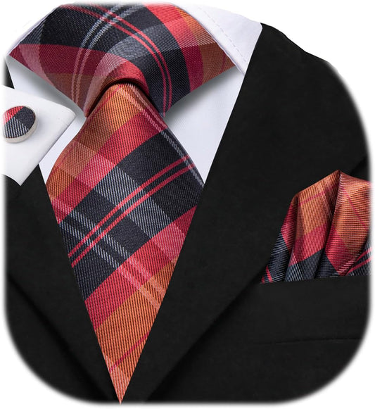 Dubulle Mens Paisley Striped Tie WOVEN Necktie for Men and Handkerchief Cufflinks Set Wedding Formal Business