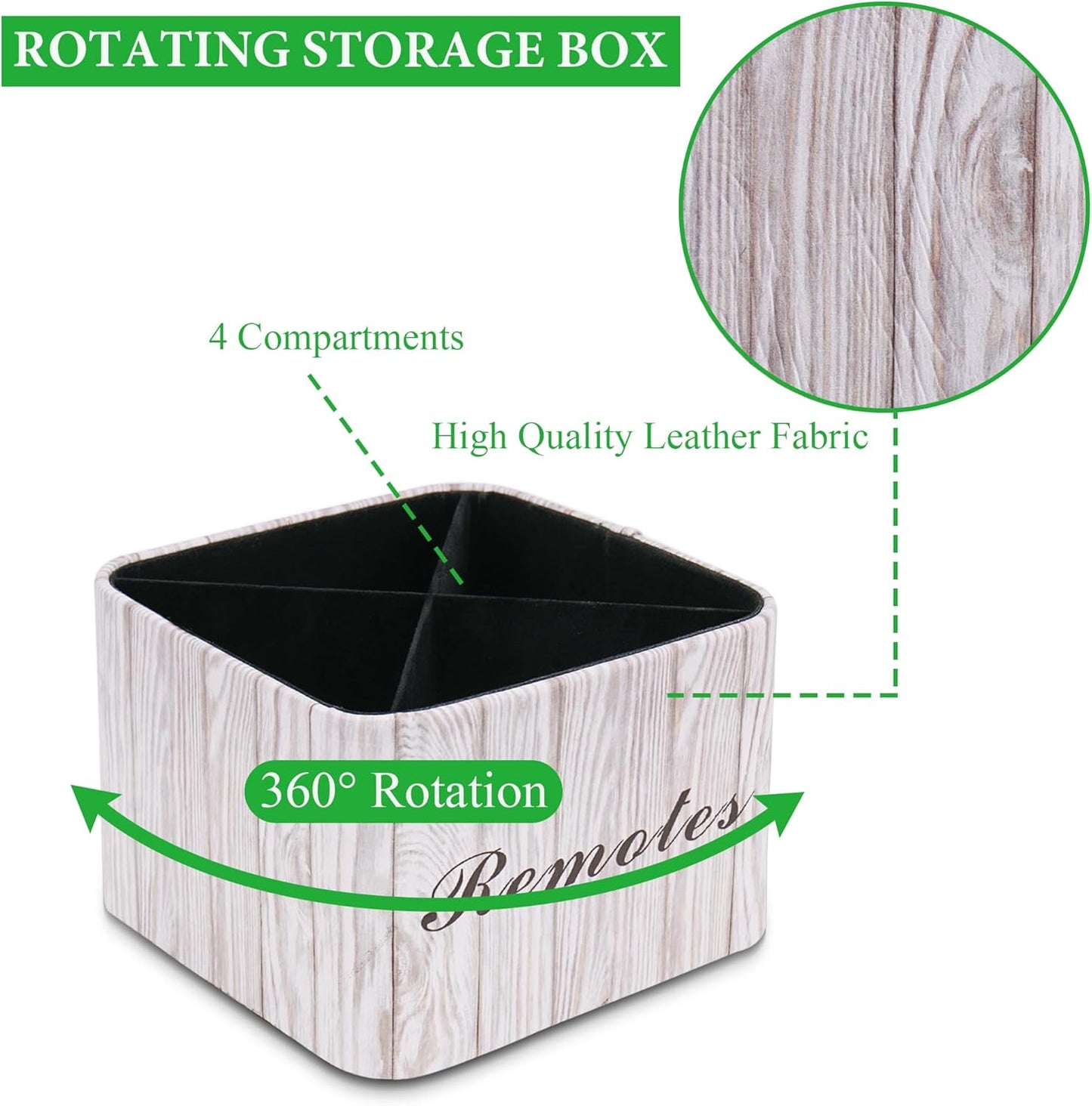 Hennaja Square Leather Art Supply Organizer,Remote Control Holder with Removable Dividers,360°Rotatable Pencil Holders,4 Compartments Organizer for Office Supplies Storage Box(1-Light Grey)