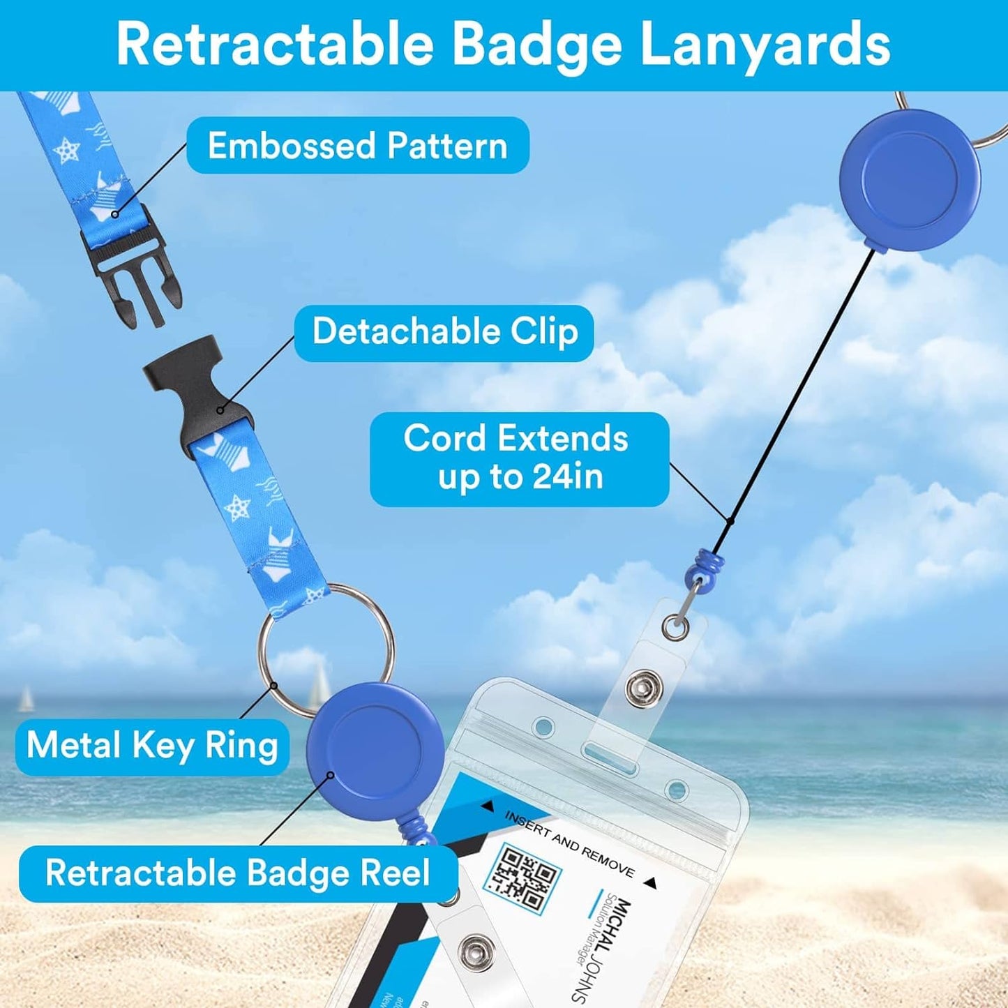 6 Pack Lanyards with Ship Card Holders, Retractable Badge Reels with Waterproof Luggage Tags ID Holders for Cruise Essentials Accessories Key Cards