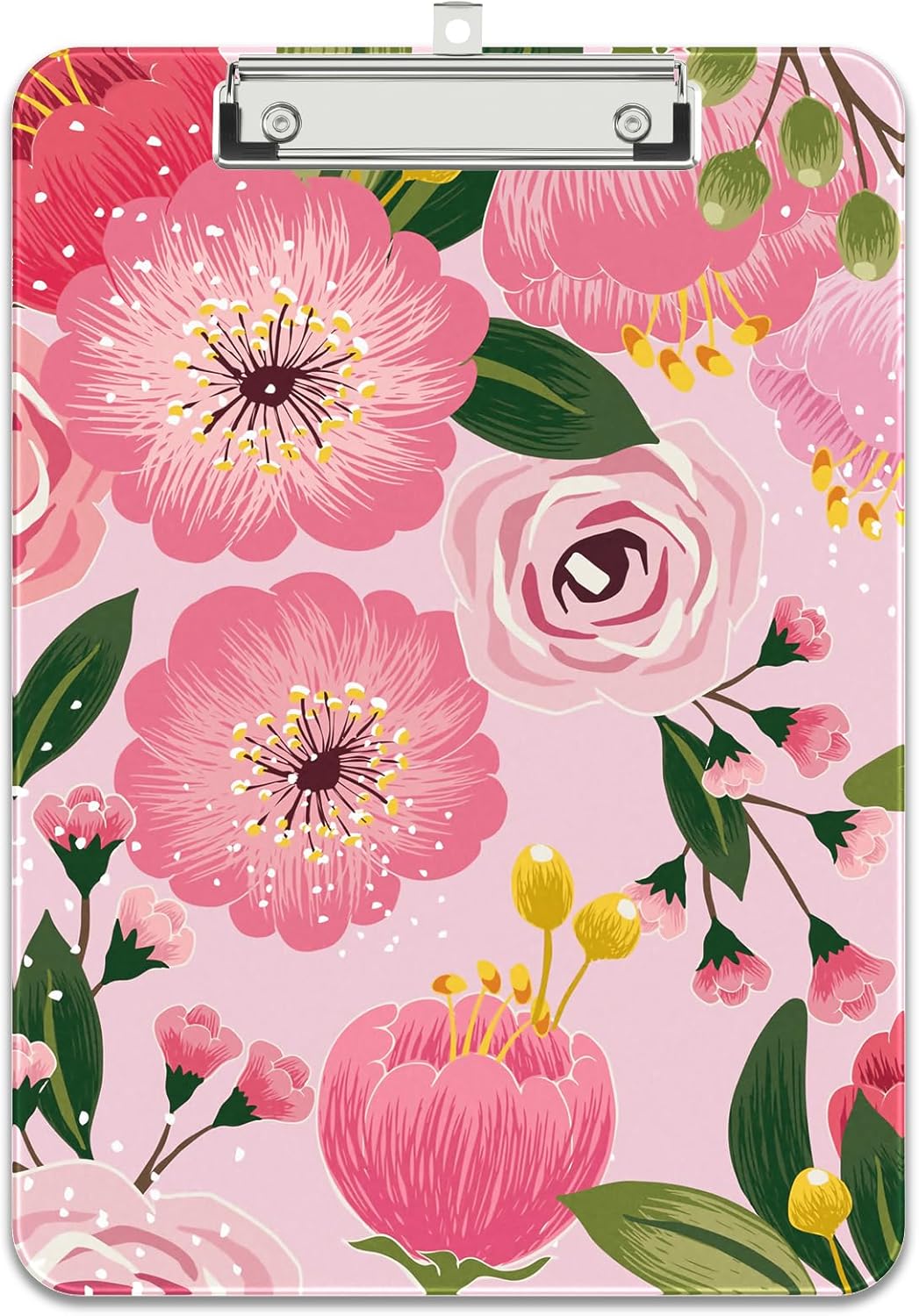 Rimilak Plastic Clipboards with Metal Clip, A4 Letter Size 9 x 12.5 in, Office Decorative for Students Women Men and Kids, Cute Custom Pattern, Pink Flower